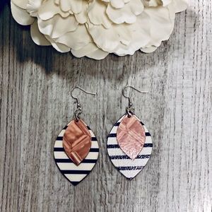 Blush Pink and Striped Wooden Earrings